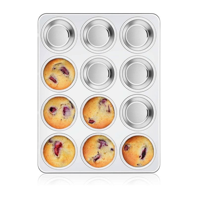 Muffin Tin Nonstick - ABGH-マフィンパン、ステンレス製カップケーキ型（12カップ、レギュラーサイズ）、13.8インチ×10.4インチのノンスティックメタルエッグバイトトレイ