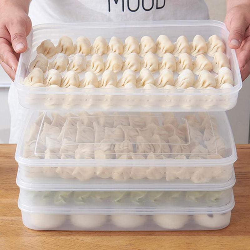 Kitchen Zo - 透明なキッチン収納ボックス 冷蔵庫オーガナイザー 食品グレードのプラスチック容器 トレイ 果物、野菜、肉、餃子用 C