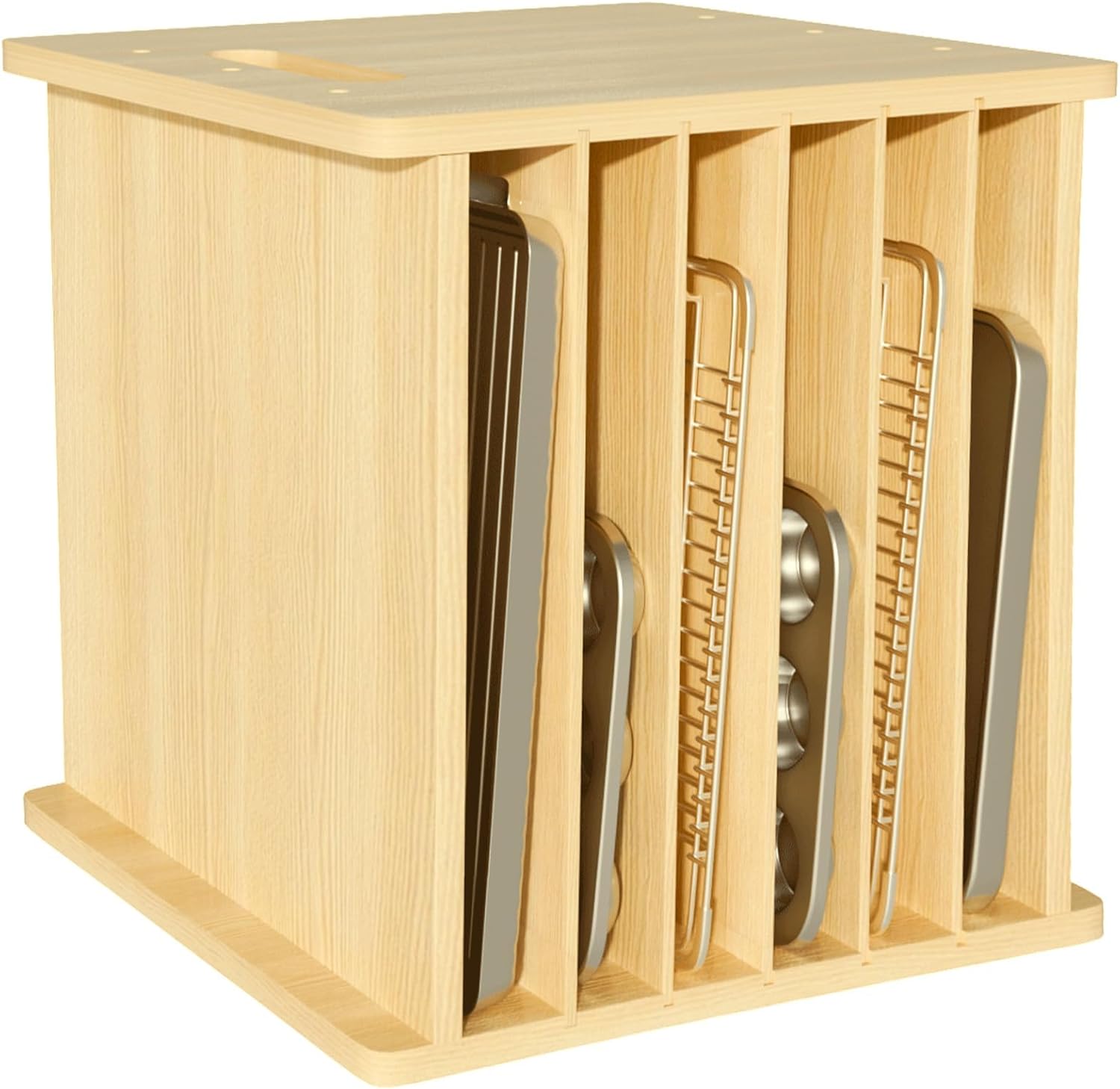 Kitchen Cabinet Baking Sheet Organizer - 木製ベーキングトレイ仕切りオーガナイザー、縦型クッキーシート、鍋・フライパン収納ラック、キッチンキャビネット用多目的ベーキングトレイ＆ドキュメントオーガナイザー