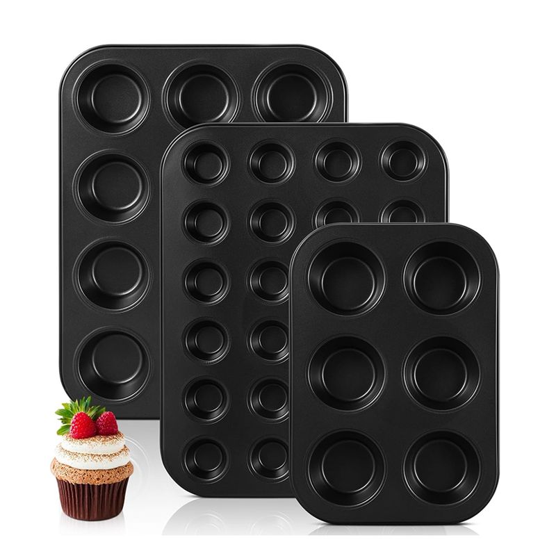 Muffin Tin Nonstick - 必須アイテム3個セット ノンスティックマフィンパン 炭素鋼カップケーキパン マフィン型 お手入れ簡単 マフィン型