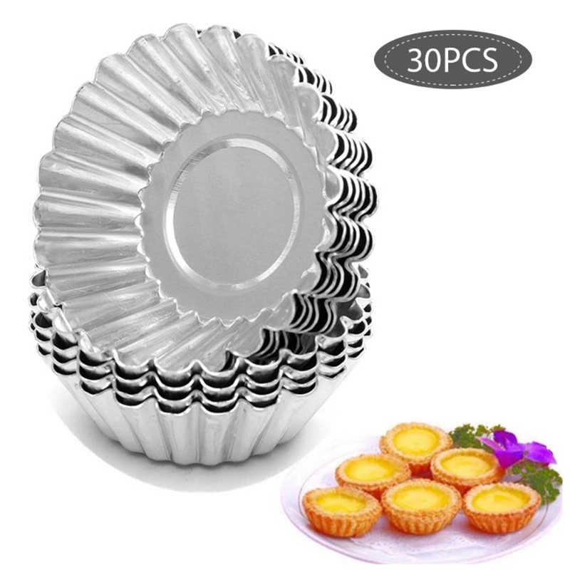 Muffin Tin Nonstick - 30個入りエッグタルト型 ミニアルミケーキマフィン型 ノンスティックカップケーキケーキ型 キッチン用再利用可能ベーキングツール