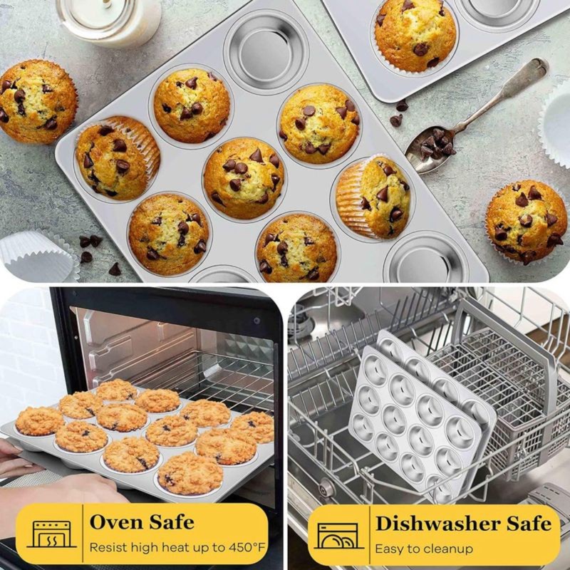 Muffin Tin Nonstick - DT39 ステンレス製マフィンパン 12カップ ノンスティックカップケーキ型、レギュラーサイズのベーキングトレイ（カップケーキ、エッグバイト、マフィン用）