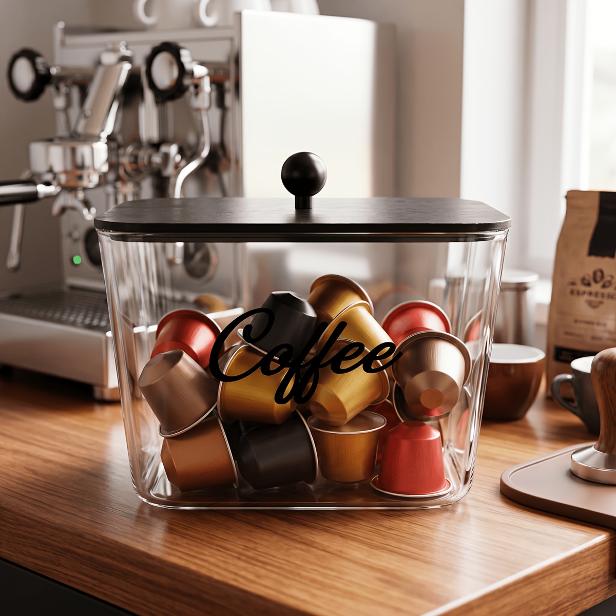 Kitchen Zo - 蓋付きコーヒーポッドホルダー プラスチック製収納ボックス Kカップオーガナイザー 大容量 キッチンカウンター、カフェバーオーガナイザー用