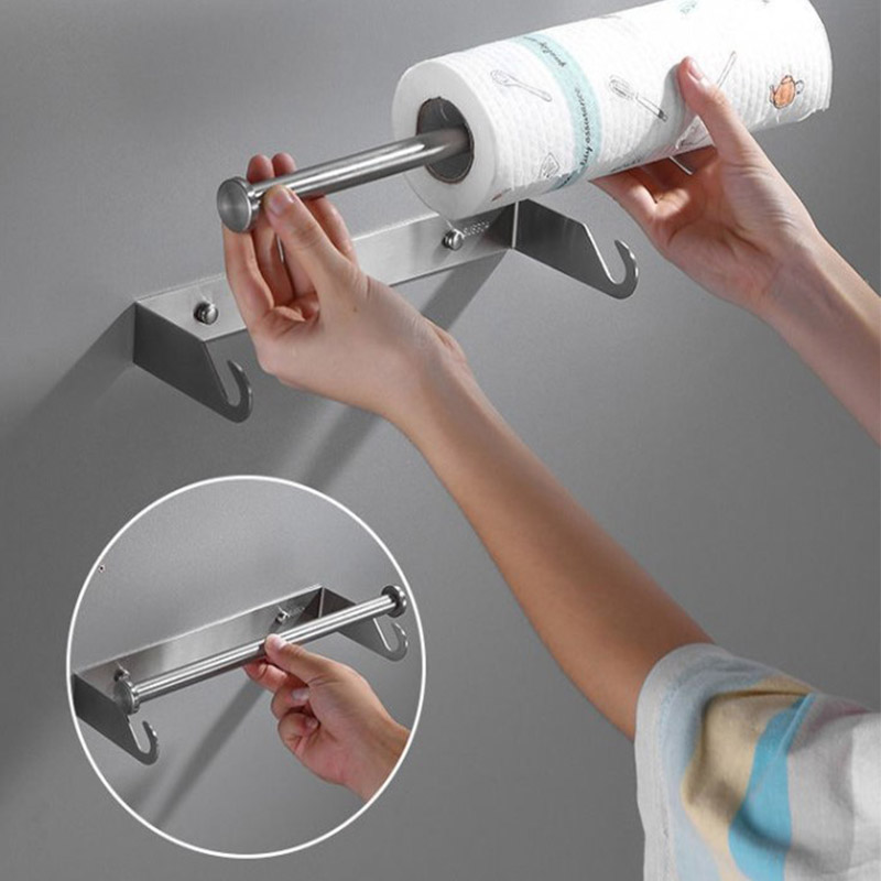 Kitchen Baking Paper Holder - ステンレス製キッチンペーパーホルダー 穴あけ不要 ペーパーロールホルダー ラップハンガー 収納ラック