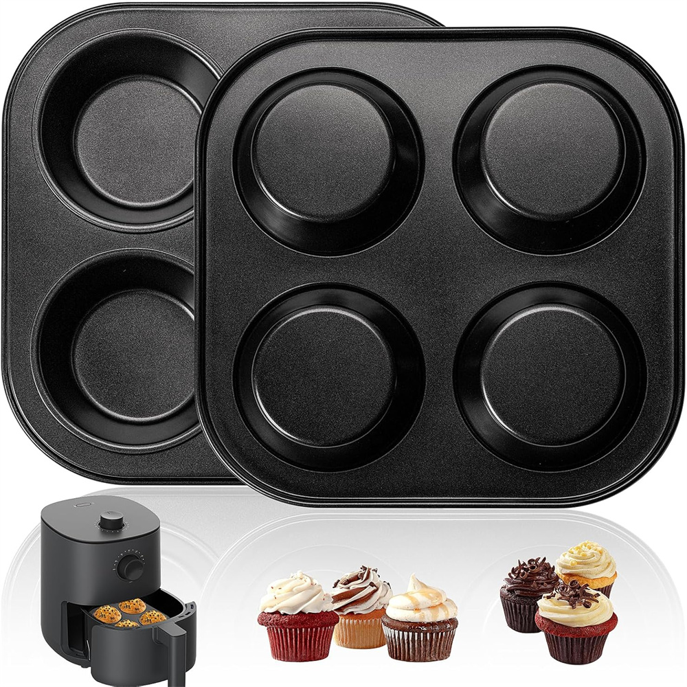 Muffin Tin Nonstick - エアフライヤーマフィンパン、ノンスティック小型オーブンカップケーキベーキングパン、炭素鋼製丸型マフィン型、卵マフィン用ベーキングウェアケーキ型