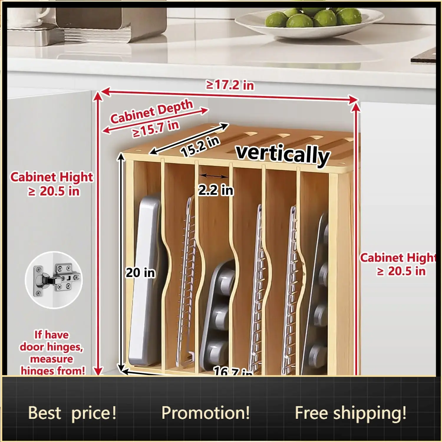 Kitchen Cabinet Baking Sheet Organizer - 木製トレイ仕切り板（キャビネット用）、クッキーシートオーガナイザー（キャビネット用）、ベーキングシートパンオーガナイザー（キッチンオーガナイザー用）