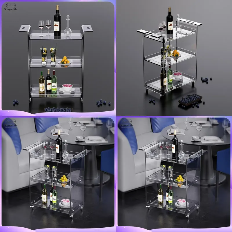 Kitchen Baking Trolley - モダンな3段キッチンカート、収納棚付き、調理、ベーキング、スナックの準備、家庭整理用のローリングトロリー、ユーティリティカート