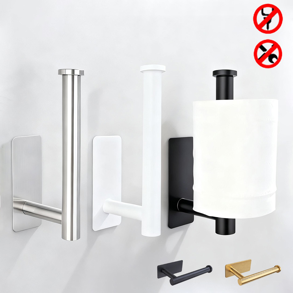 Kitchen Baking Paper Holder - ステンレス鋼ペーパーホルダー白粘着壁掛けスタンドキッチンバスルームトイレットペーパータオルティッシュロール棚つや消しゴールド