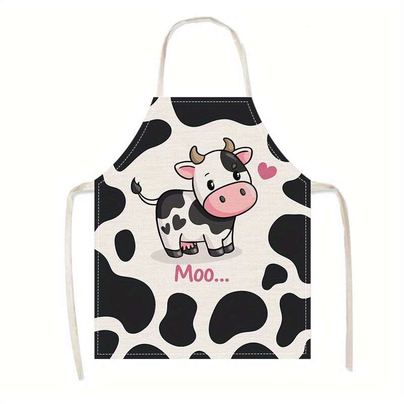 Baking Kitchen For Kids - 1pc かわいい漫画牛プリントキッチンエプロン女性と子供用面白い動物デザインクッキングベーキングバーベキューパーティーギフト