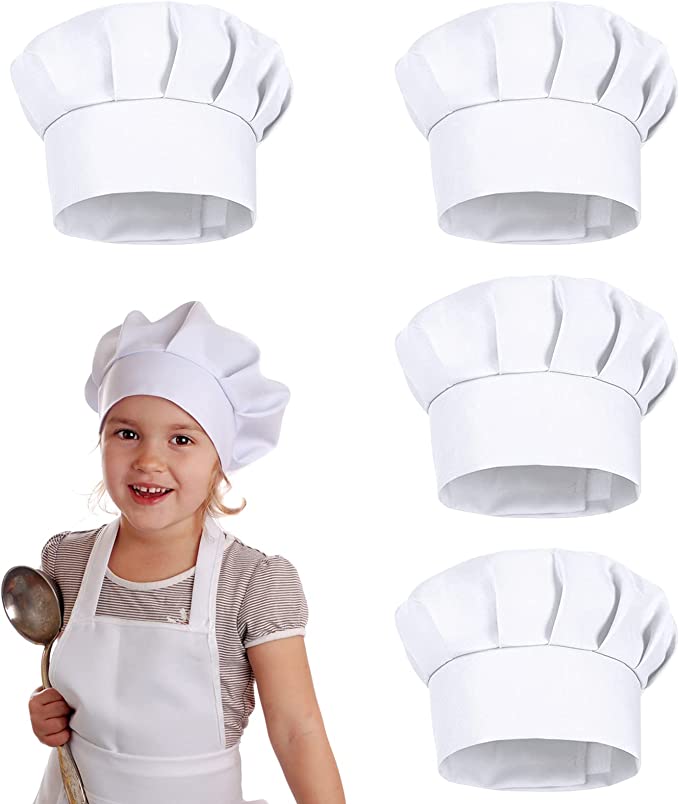 Baking Kitchen For Kids - 4個入り ホワイトパーティーキャップハット コスチューム キッズシェフハット 21cm 子供用ベーキングベビーキッチン