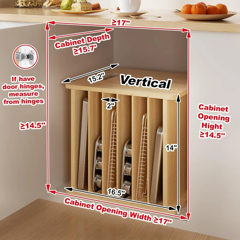 7段式の木製トレイ仕切り。キャビネット用、クッキー用、鍋やフ - Kitchen Cabinet Baking Sheet Organizer のレビューと価格