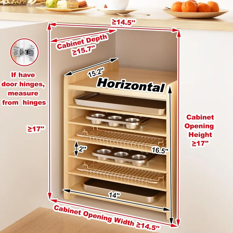 7段式の木製トレイ仕切り。キャビネット用、クッキー用、鍋やフ - Kitchen Cabinet Baking Sheet Organizer のレビューと価格