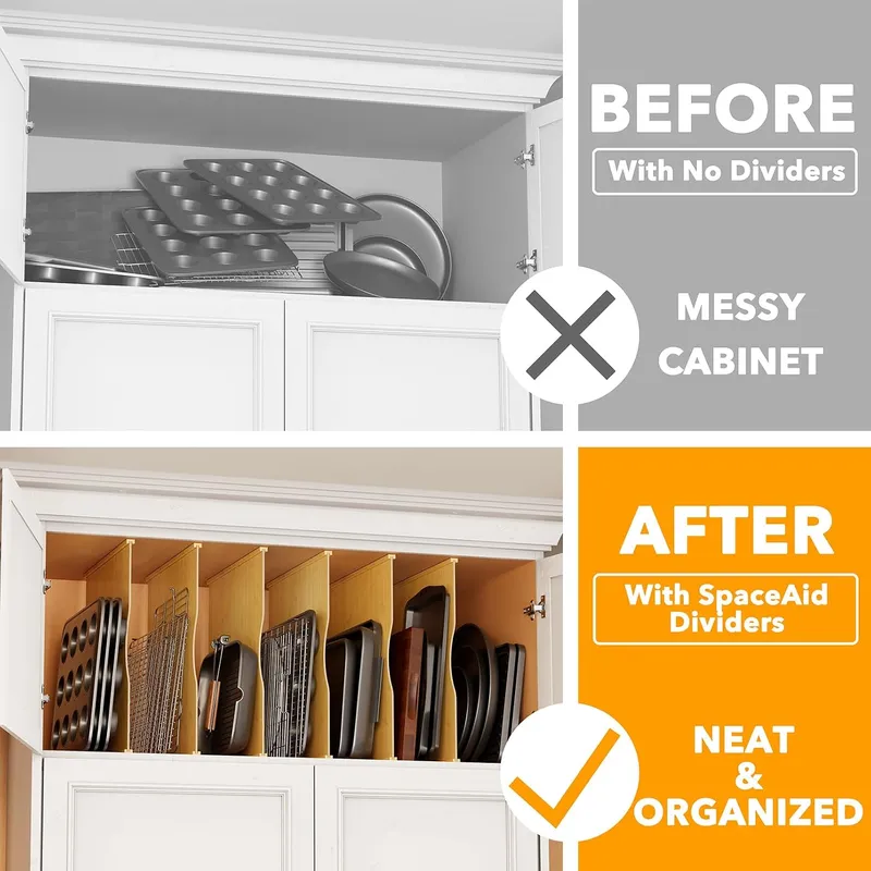 キャビネット用トレイ仕切り6個セット。プレスボード製で、キッ - Kitchen Cabinet Baking Sheet Organizer のレビューと価格