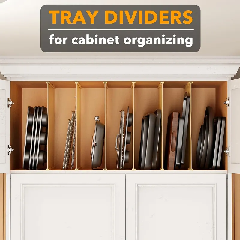 キャビネット用トレイ仕切り6個セット。プレスボード製で、キッ - Kitchen Cabinet Baking Sheet Organizer のレビューと価格