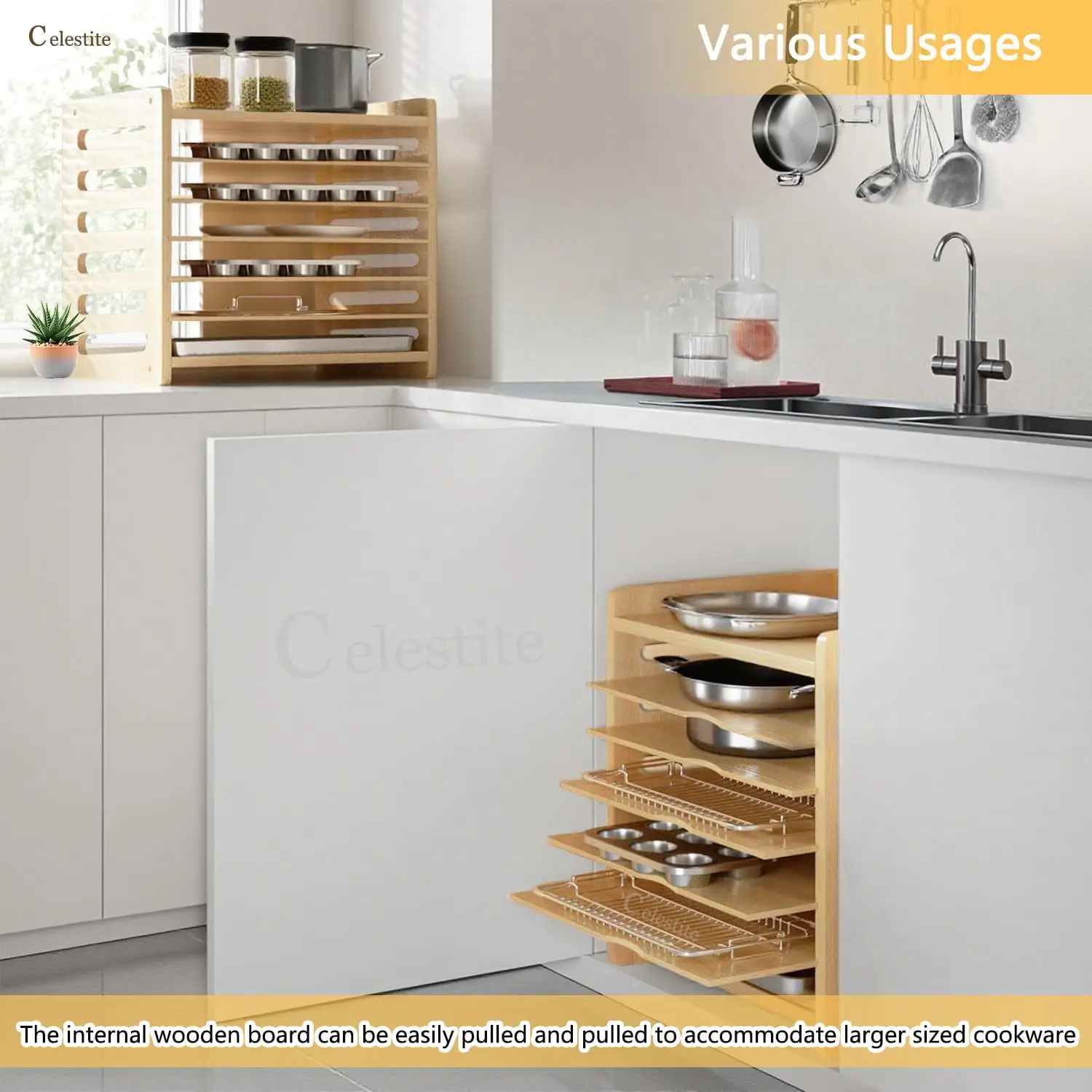 木製トレイ仕切り板（キャビネット用）、クッキーシートオーガナ - Kitchen Cabinet Baking Sheet Organizer のレビューと価格