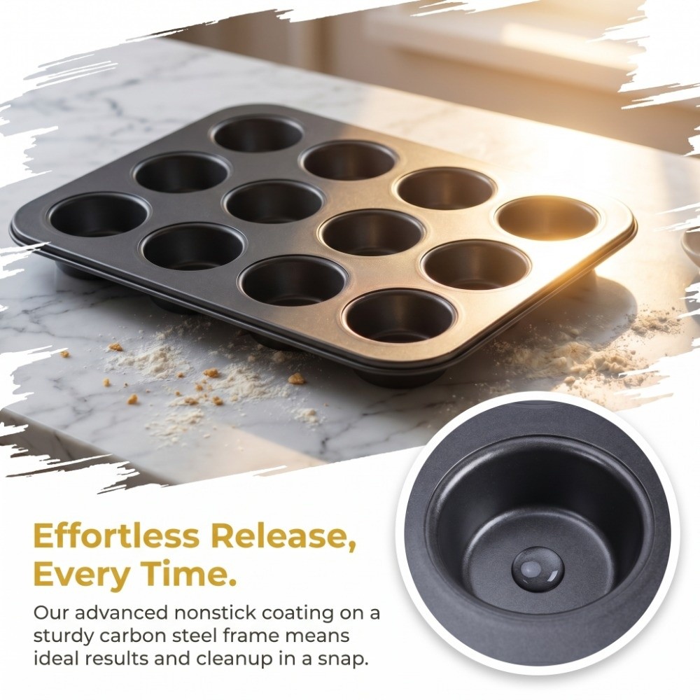 炭素鋼ミニマフィンパン 12カップデザイン ノンスティックコ - Muffin Tin Nonstick のレビューと価格