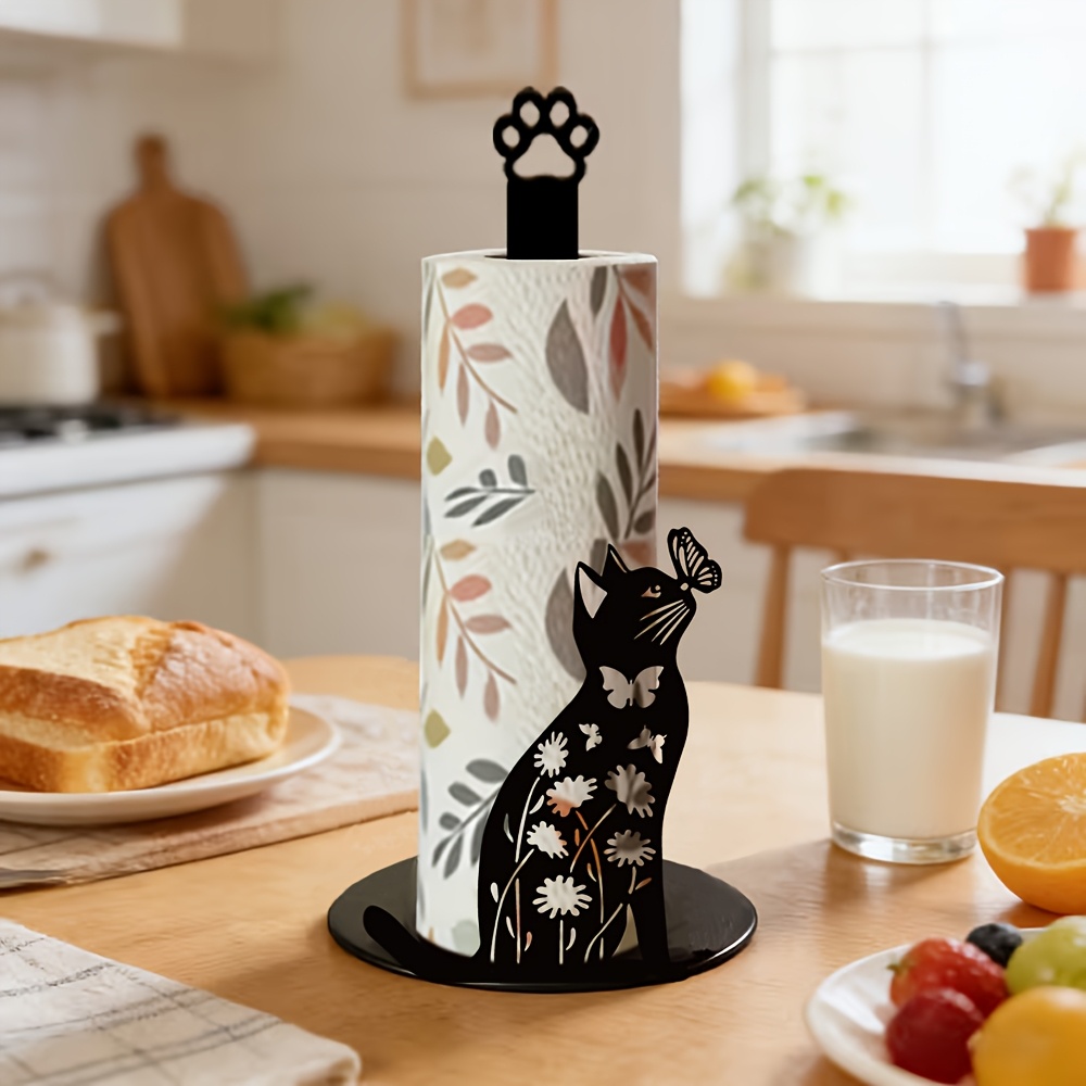 1個入り 2Dフラットデザインのかわいい黒猫と蝶のペーパータ - Kitchen Baking Paper Holder のレビューと価格