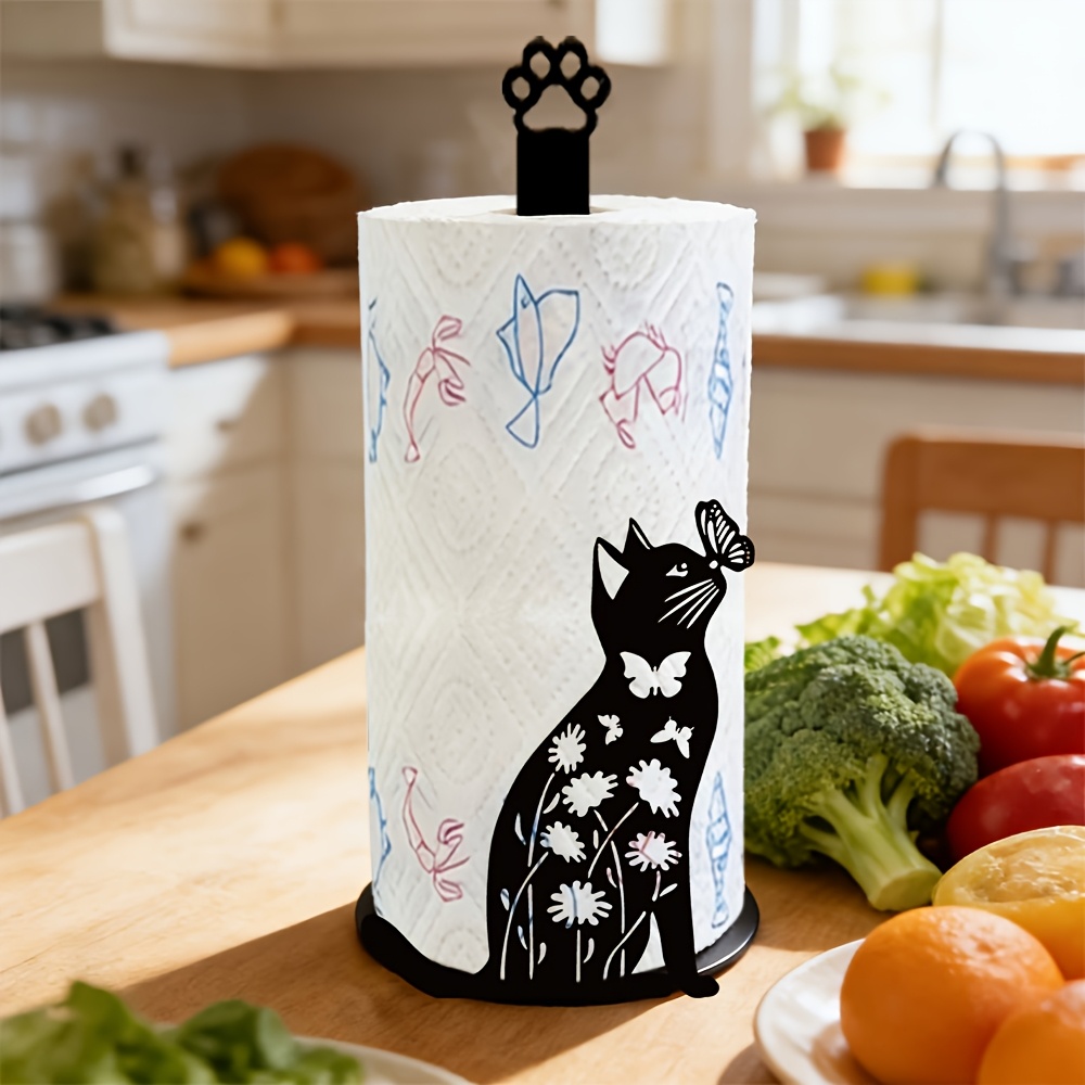 1個入り 2Dフラットデザインのかわいい黒猫と蝶のペーパータ - Kitchen Baking Paper Holder のレビューと価格