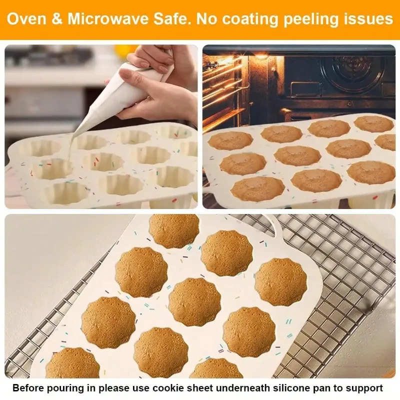 12カップノンスティックカップケーキパン、食品グレードシリコ - Muffin Tin Nonstick のレビューと価格