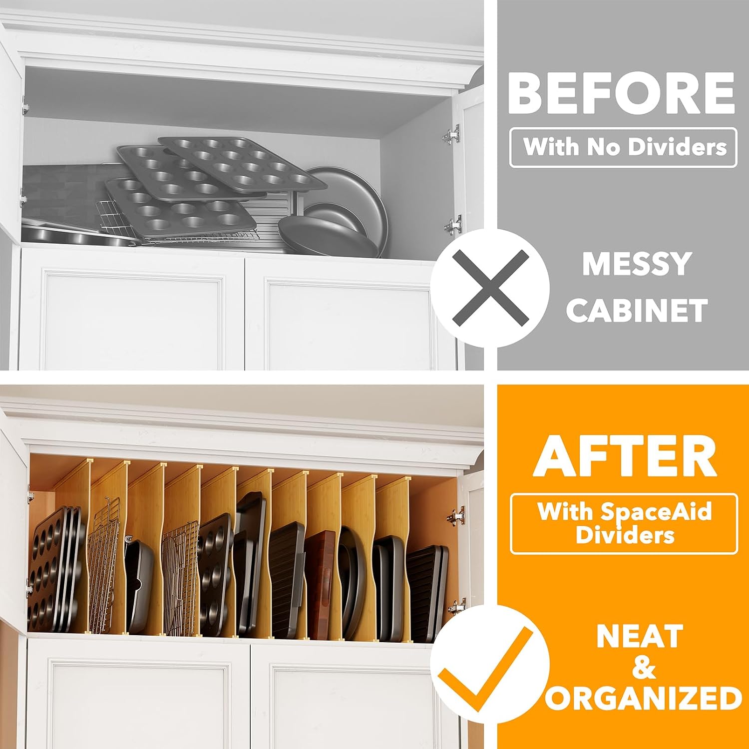 10個入り竹製トレイ仕切り板（キッチンキャビネット用）、縦型 - Kitchen Cabinet Baking Sheet Organizer のレビューと価格